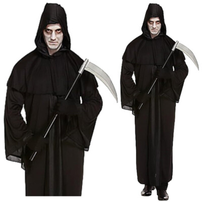 Erwachsene Herren Sensenmann Tod schwarz Kapuze Gewand Halloween Kostüm