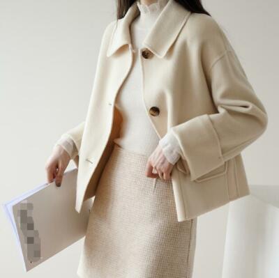 Women Short Coat Single Breasted Wool Cashmere Blend Button Women Short Coat Single Breasted Wool Cashmere Blend Button
