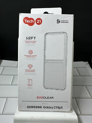NEW OEM Tech21 EVO CLEAR Case for Samsung Galaxy Z5 Flip Z Flip5 in Retail Pkg