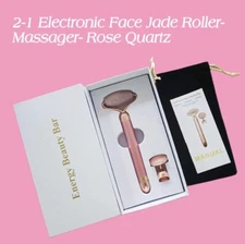 Energy Beauty Bar Set- 2 In 1 Electric Facial Jade Roller/Massager- Rose Quartz