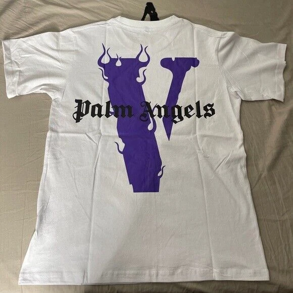 New Vlone X Palm Angels White Purple Tee - Men's Vlone T-Shirt Size Small