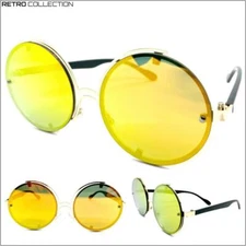 EXAGGERATED Vintage Retro Modern Style SUN GLASSES Large Round Gold Frame & Lens