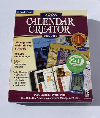 Broderbund calendar creator deluxe 2005 cd-rom pc software | ebay