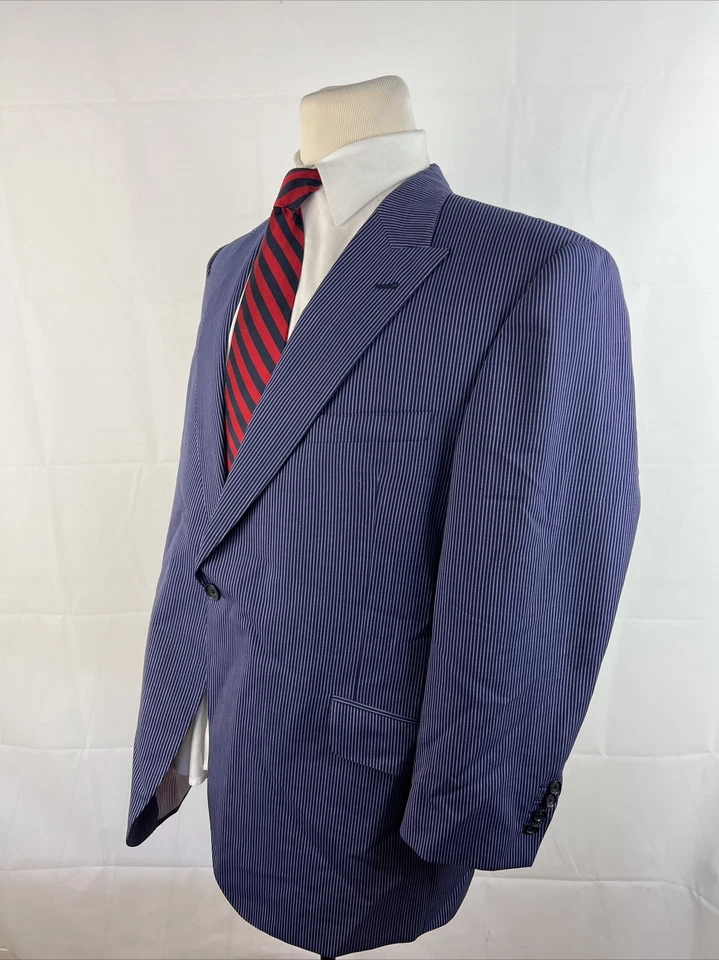 Blazer de lana a rayas azul marino 46R SUPER 100'S Coppley para hombre $1,895 Foto 3 de 4