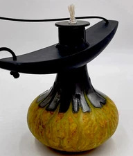 Raku Art Pottery Hanging Oil Burner  Black Gray Sea Foam Burnt Orange 9”