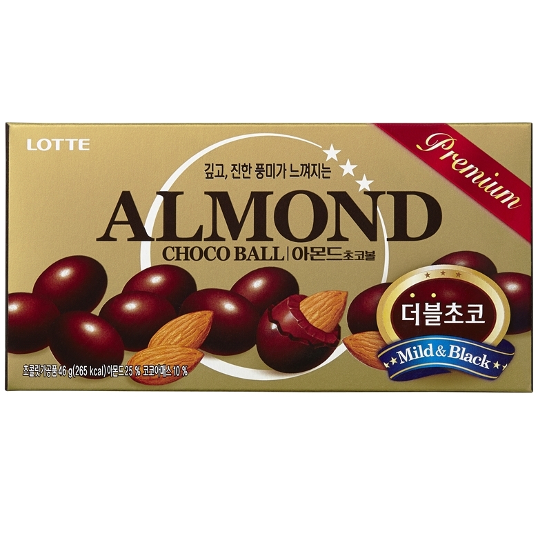 Korean Snack LOTTE ALMOND CHOCO BALL 46g 1,3,5pack, Mild Black
