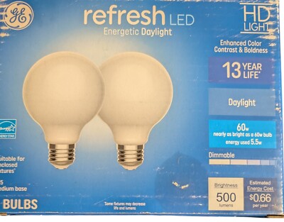 GE 2 Pack LED Refresh HD Light 60W/10.5W A19 -Daylight-Dimmable-800-Combo Ship