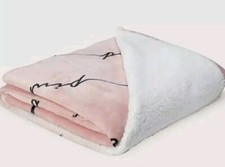 Victoria's Secret Pink Script Sherpa 50 60 Blanket Pink Linear HTF Rare Last 1