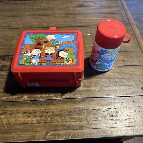 VINTAGE RED PLASTIC LUNCHBOX- 1997 RUGRATS -WITH THERMOS.