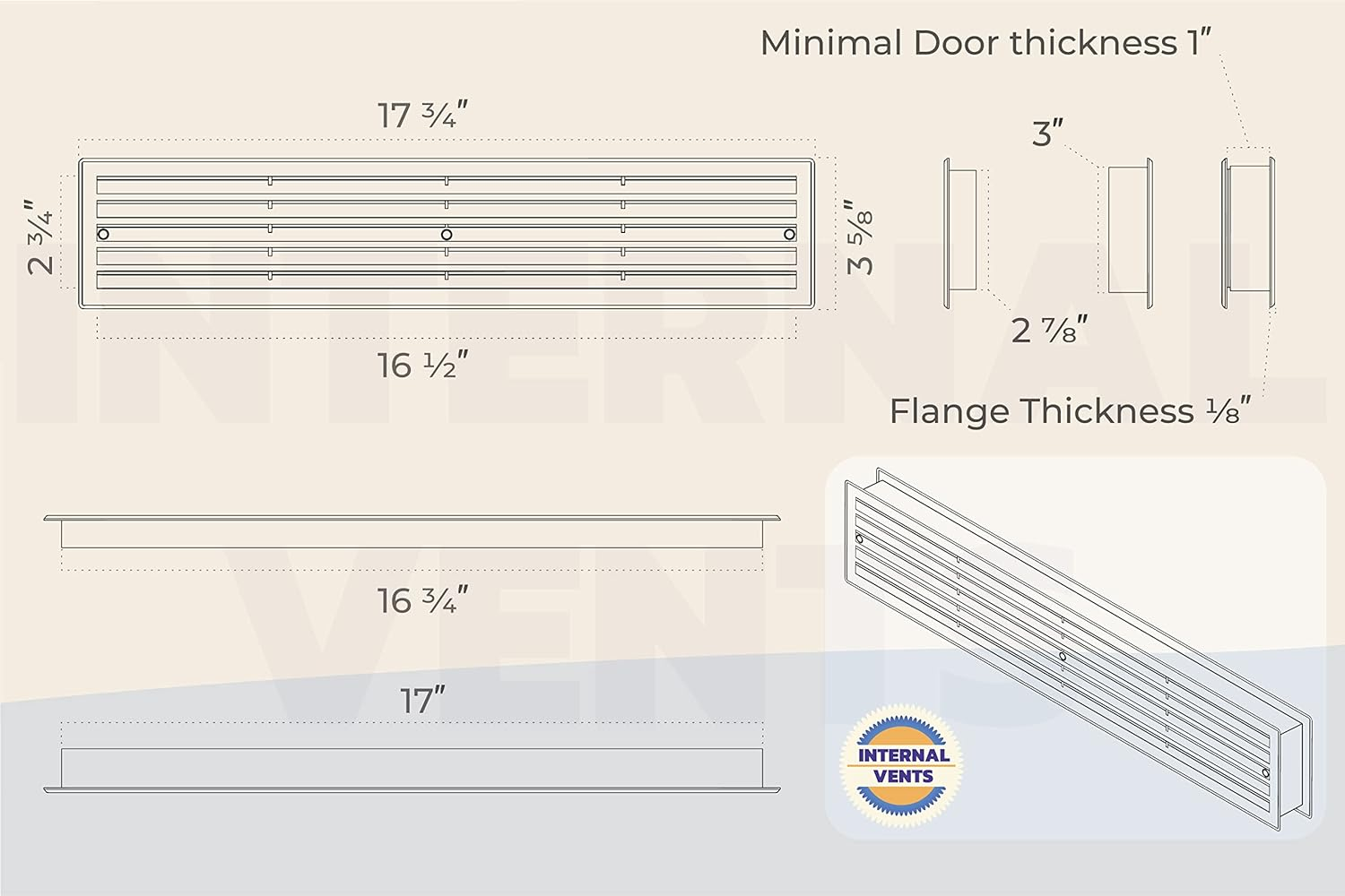 Door Vent Interior Doors 16 7/8 x 3 Two Sided Louvers Bathroom