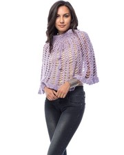 Purple/Lavender knit Pullover Shawl w/front Pom tie. LUCY PARIS LABEL Size S/m.