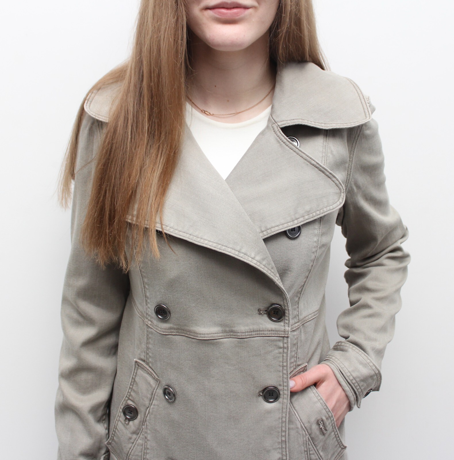 Women's BURBERRY BRIT Double Breasted Denim Pea Coat Nova Check Jacket RARE S image 6