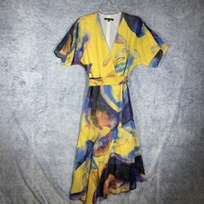 Adolfo Dominguez Women's Colorful V-Neck Belt Lined Dress Pockets Sz EU 36/US 2