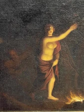 Curiosa tableau XIXème nu féminin huile sur toile ésotérisme femme sorcellerie