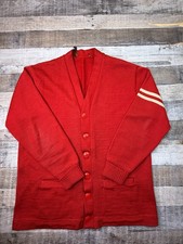 Vintage 50s Cardigan Sweater Mens L Red 100 Wool Varsity Letterman Knit Preppy