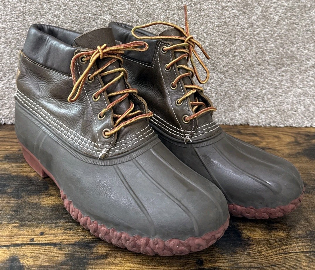 LL Bean Duck Boots Mens Size 10M Brown Leather Rubber 