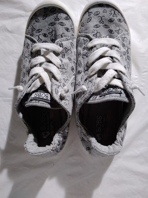 SKECHERS BOBS Size 9.5 Skechers with Eye Print Memory Foam  Black Gray Sneakers