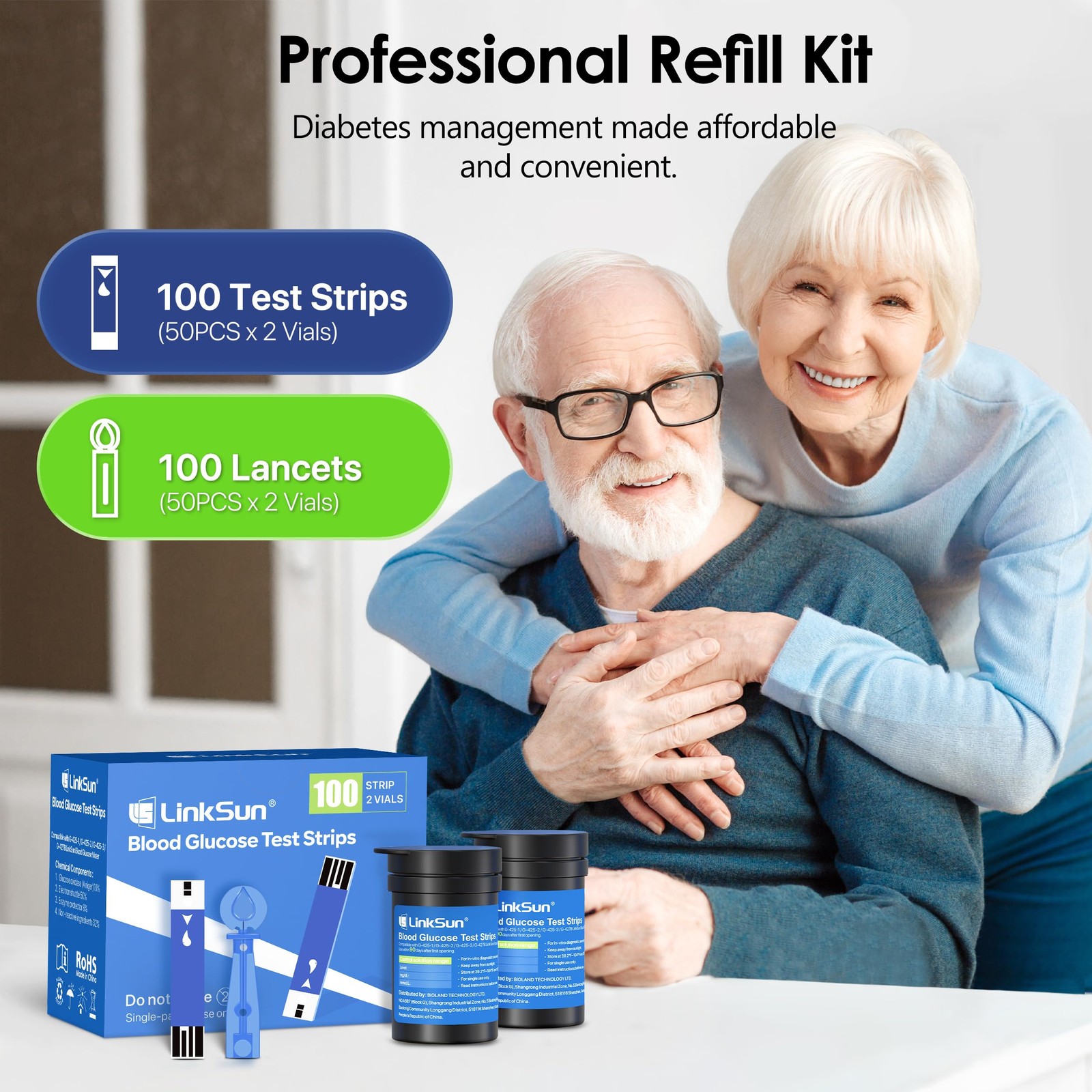 G-425-2V Blood Glucose Monitor Kit, 100 Test Strips, 100 Lancets, 1 Blood Sugar