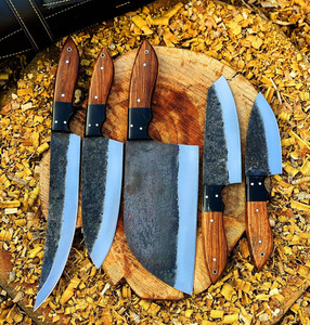 Couteau de chef en acier au carbone forgé main, 6 Couteaux de cuisine en pièces, ensemble de couverts gif