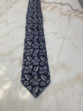 Robert Talbott Silk Tie Navy Gray Floral Botanical Pattern Made In USA