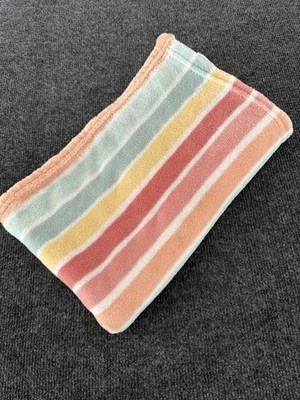 Parent s Choice Royal Plush Stripe Baby Blanket Unisex Coral Green Yellow White