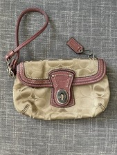 Vintage Coach Pink Signature Legacy Turnlock Canvas Leather Trim Wristlet Y2K