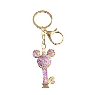 Women's Gold Purple Mickey Mouse Key Chain Charm 4'' Rhinestone Sparkle