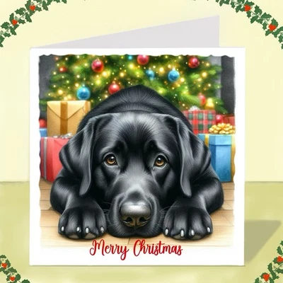 FAT CAT & LAZY DOG Black Labrador Dog Christmas Card, Lab