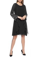 Marina Scoop Neck Embellished Sleeve Keyhole Back Solid Chiffon Dress Size 6