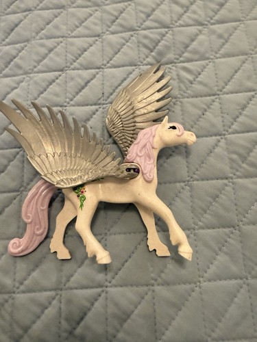 Pegasus Figurine Silver Wings Floral Design Pink Mane Fantasy Theme