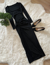 SHEIN Women's Dresses Twist Front Split Thigh Dress Dress for Women (Color : Bla