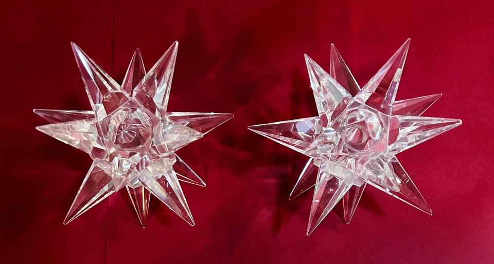 复古 2 件香农水晶 Godinger Moravian Star 蜡烛台玻璃假日 — 第 3/4 张图片