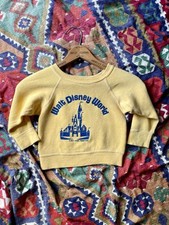 True Vintage Walt Disney World Faded Yellow Flocked Sweatshirt Kids Youth RARE