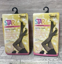 Star Power By Spanx Size A Center-Stage Black Nouveau Patterned Shaping Tights