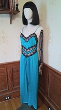 Vintage 1980s Petra Fashions Teal Union-Made Boho Festival Lingerie Jumpsuit