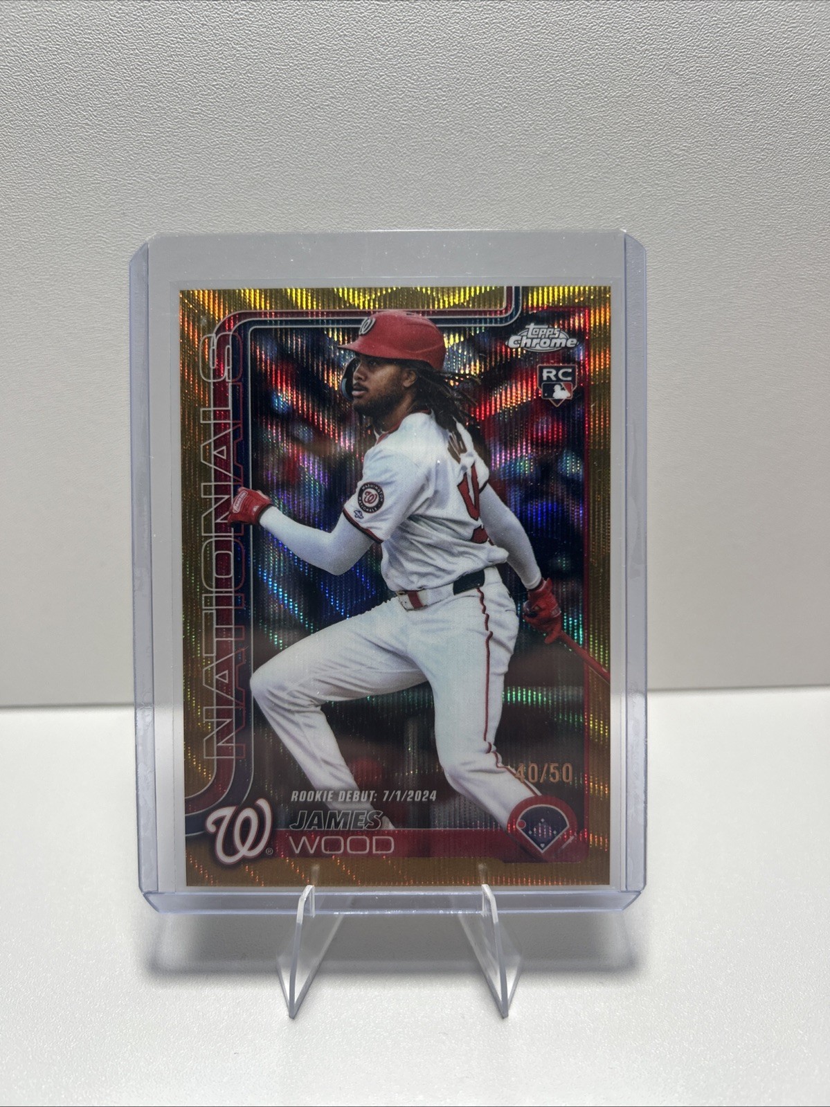 2025 Topps Chrome - Rookie Debut James Wood #132 Gold Wave Refractor /50 (RC)