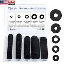120Pcs Flat Rubber Washers Assortment Kit,16/18/20/25/30Mm Black Washer,Vibratio