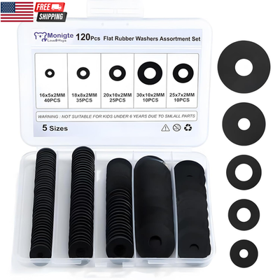 #ad #ad 120Pcs Flat Rubber Washers Assortment Kit16 18 20 25 30Mm Black WasherVibratio $10.89