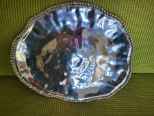 Holland Boone Polished Pewter Platter Hammered Amorphous Beaded Edge 16x13
