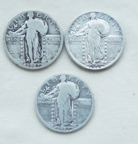 Lot of 3 Standing Liberty Quarters 1925, 1927 & 1927