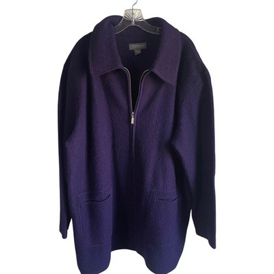 VTG Lane Bryant 100% Wool Jacket 18/20 Purple Zip Cardigan Made in Hong Kong