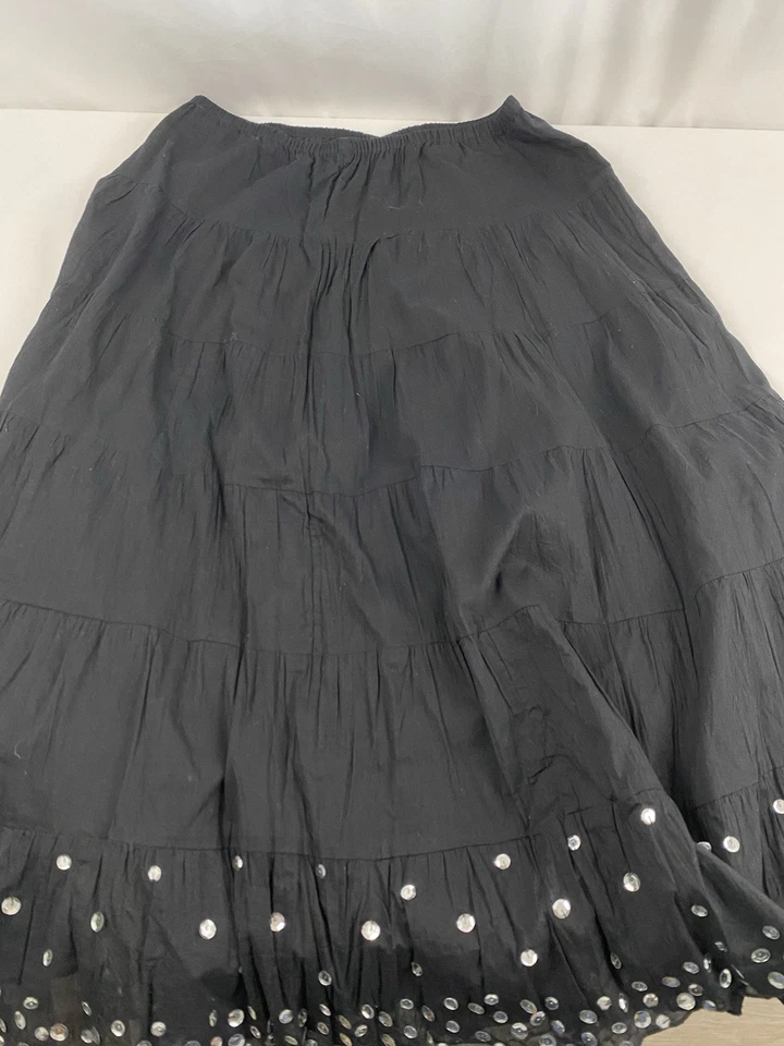 Tramp Pleated Tiered Midi Skirt with Sequins, Black, Size Large - Image 4 of 4