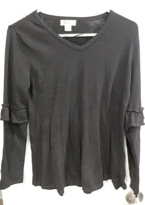 Style & Co - Black Ruffled Sleeve Pleated Sweater - Size Petite M - New w/tag
