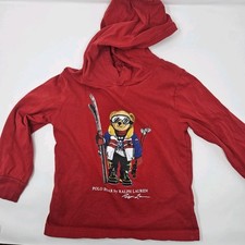 Polo Ralph Lauren Boys Hoodie 4T Red Polo Bear Ski Graphic Pullover Sweatshirt