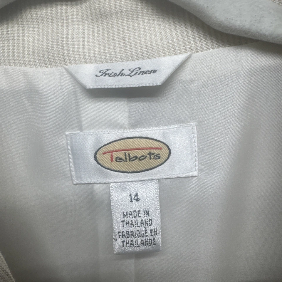 Blazer Talbots Irish de Lino 14 Crema Marfil Rayas Academia Oficina Chaqueta Foto 3 de 4