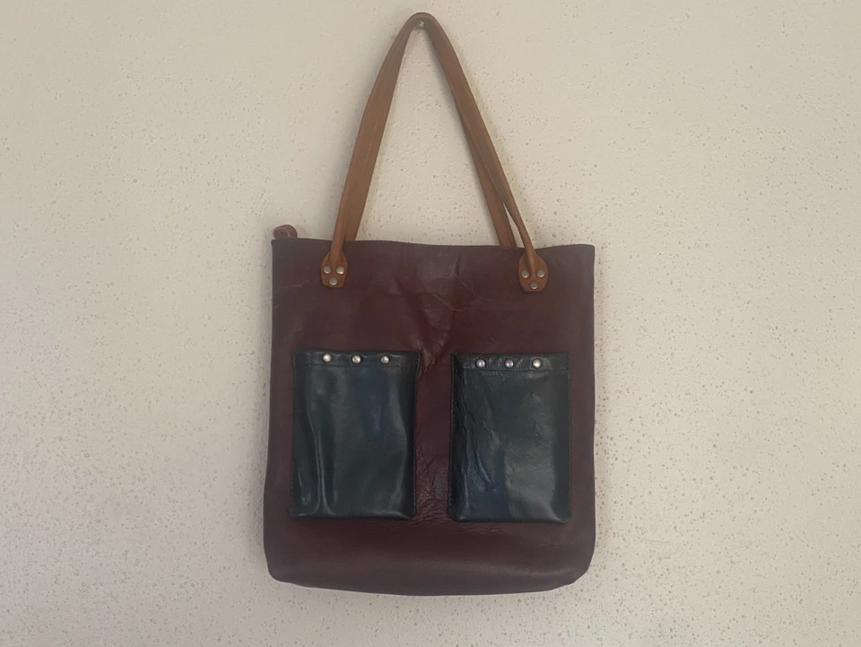 Bolso Cartera Grande Hecho a Mano Calidad Personalizado Patrón Azteca Suroeste Lana y Cuero Foto 4 de 4