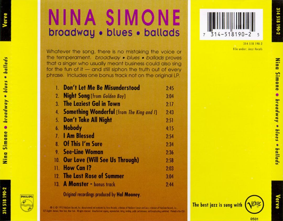 NINA SIMONE BROADWAY - BLUES - BALLADS NEW CD 731451819025| eBay NINA SIMONE BROADWAY - BLUES - BALLADS NEW CD 731451819025| eBay