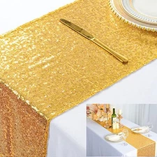  Sequin Table Runner 12" x 108" Sequin Tablecloth 1pc 12x108-Inch Gold