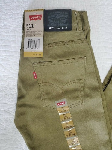 NEW Boys Levis 511 Jeans Slim Fit Olive Green SZ 14 91R511 E91 retail 44.00 bts - Picture 2 of 4