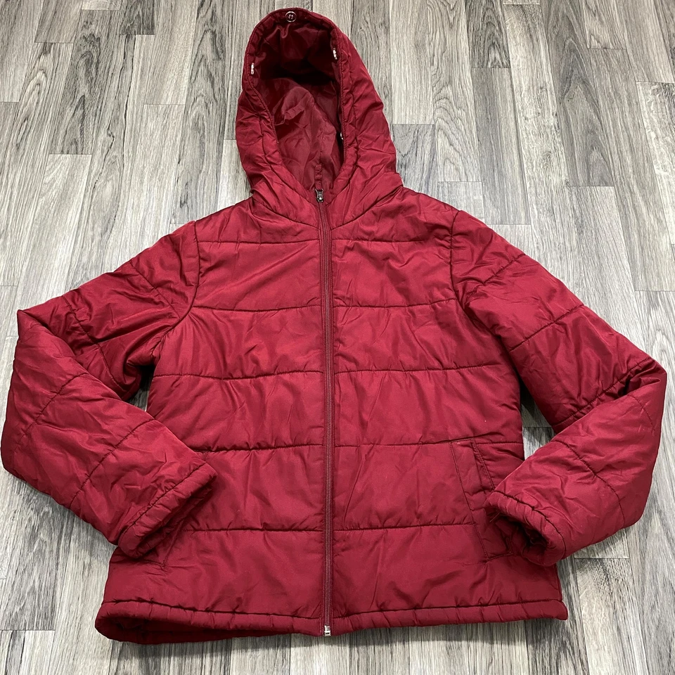 MERONA Full Zip Up Maroon Hooded Quilted Puffer Jacket Women's Size Medium - Image 4 of 4